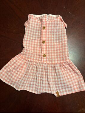 Nautica Coral Pink and White Gingham Dog Dress with Buttons